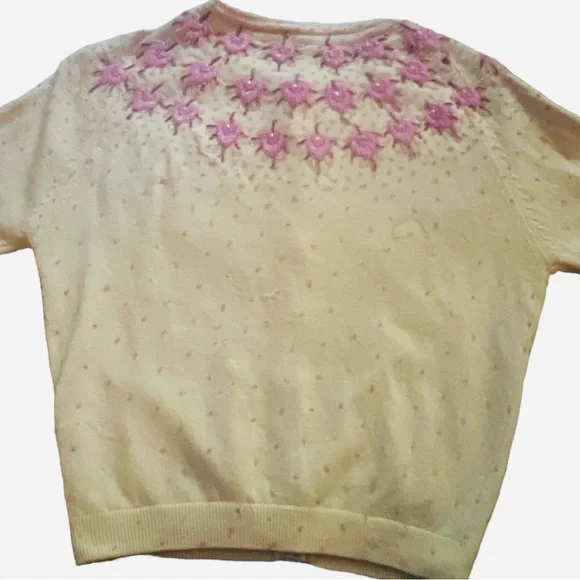 Stunning 1950’s Highly Detailed Hand Beaded Cardigan, Sweater Girl Knit Top - Picture 7 of 14